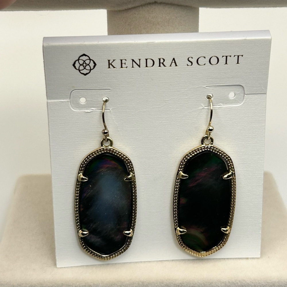 Kendra Scott Elle Earrings Black Iridescent 1.5" Drop & Pouch - Picture 10 of 10
